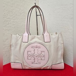 Tory Burch Ella Canvas Small Handbag Tote Bag AUTHENTIC